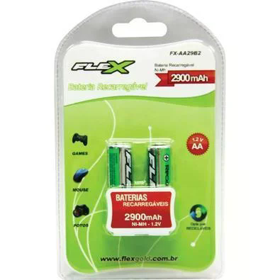 PILHA RECARREGAVEL FLEX AA C/2 2900MAH CART 1