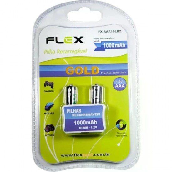 PILHA RECARREGAVEL FLEX AAA C/2 1000MAH CART 1