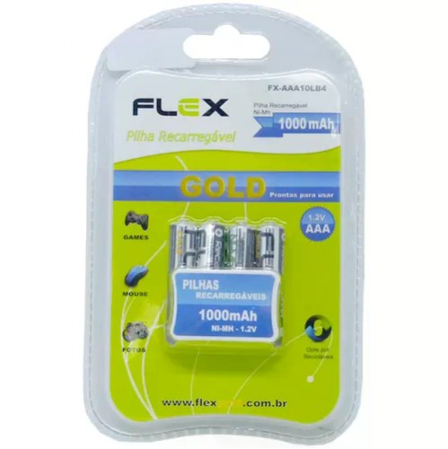 PILHA RECARREGAVEL FLEX AAA C/4 1000MAH CART 1