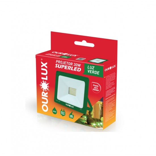 REFLETOR LED OUROLUX   30W VERDE BIV IP65 PC 1