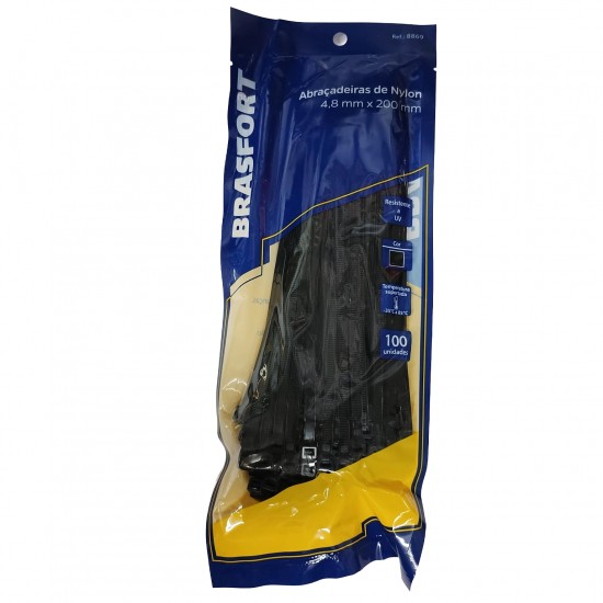 ABRACADEIRA NYLON BRASFORT 4,8 X 200 MM PT C/100 PCTE 1
