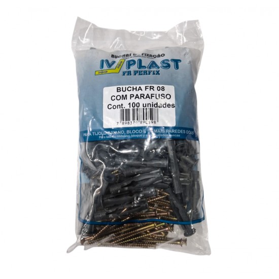 BUCHA+PARF FIXACAO IV PLAST 08 P/TIJ BAIANO C/100 PCTE 1