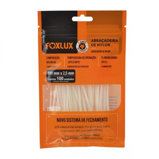 ABRACADEIRA NYLON FOXLUX  2,5 X 100 MM BR C/100 PCTE 1