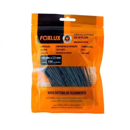 ABRACADEIRA NYLON FOXLUX  2,5 X 100 MM PT C/100 PCTE 1