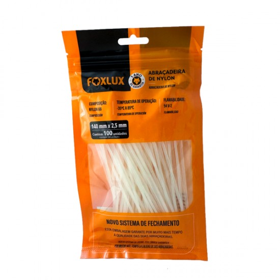 ABRACADEIRA NYLON FOXLUX  2,5 X 140 MM BR C/100 PCTE 1