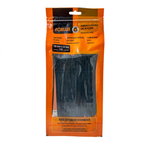 ABRACADEIRA NYLON FOXLUX  2,5 X 140 MM PT C/100 PCTE 1