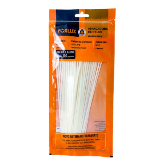 ABRACADEIRA NYLON FOXLUX  2,5 X 200 MM BR C/100 PCTE 1