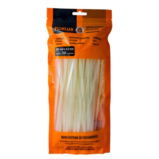 ABRACADEIRA NYLON FOXLUX  4,8 X 200 MM BR C/100 PCTE 1