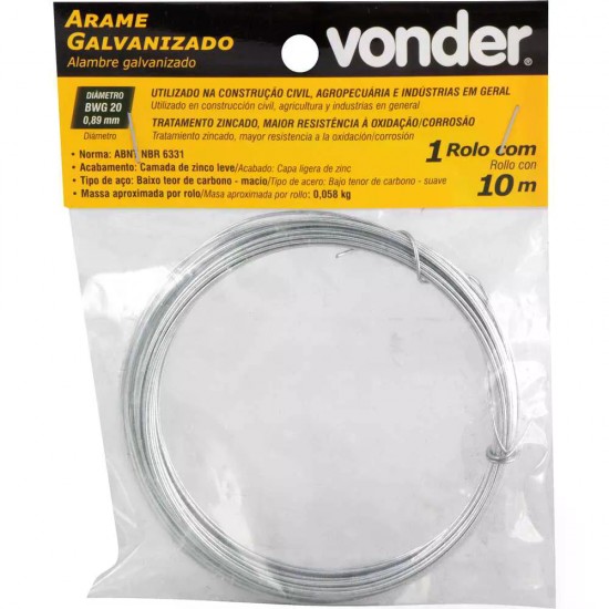 ARAME GALVANIZADO C/10 MTS ENCARTELADO BWG 20 CART 1