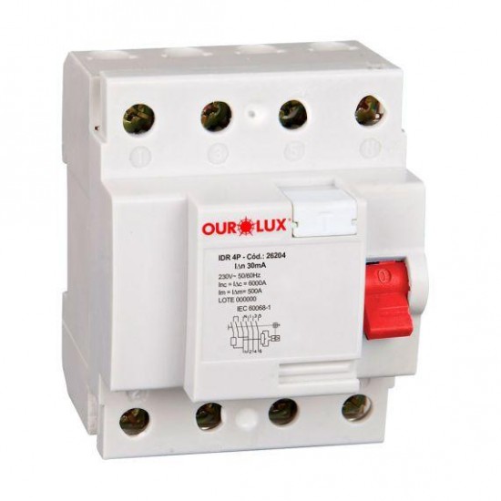 INTERRUPTOR DR FUGA OUROLUX 4P  25A 30MA CF 1