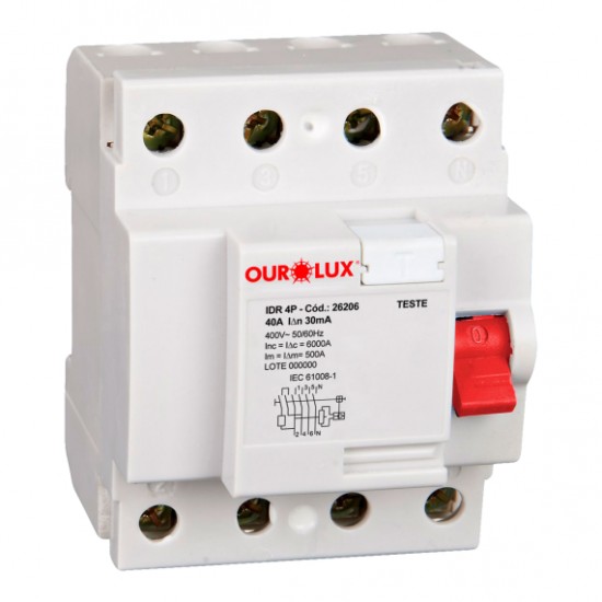 INTERRUPTOR DR FUGA OUROLUX 4P  63A 30MA CF 1