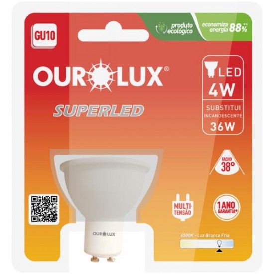 LAMP.DICROICA LED OUROLUX GU10 MR16 4,0W 6500K  PC 1