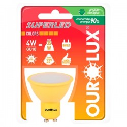 LAMP.DICROICA LED OUROLUX GU10 MR16 4,0W AMARELO PC 1