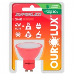 LAMP.DICROICA LED OUROLUX GU10 MR16 4,0W VERMELHO PC 1