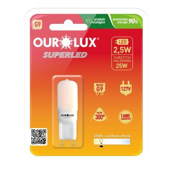 LAMP.HALOPIN OUROLUX LED G9 FOSCA 2,5W 2700K 127V PC 1