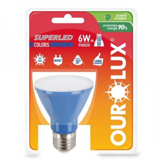 LAMP.PAR 20 LED OUROLUX 6W AZUL PC 1