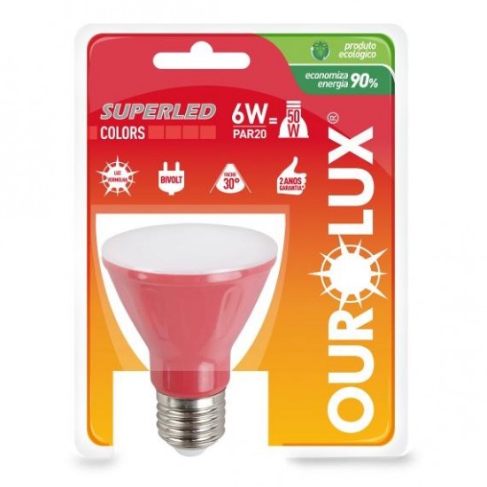 LAMP.PAR 20 LED OUROLUX 6W VERMELHO PC 1