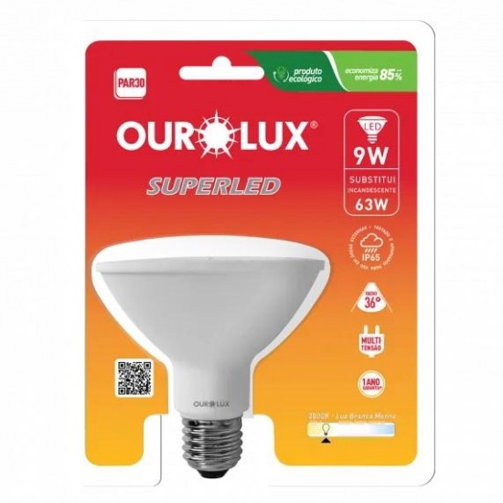 LAMP.PAR 30 LED OUROLUX 9,0W 3000K IP65 PC 1