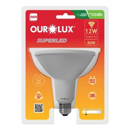 LAMP.PAR 38 LED OUROLUX 12W 3000K  PC 1