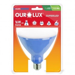 LAMP.PAR 38 LED OUROLUX 16W AZUL PC 1