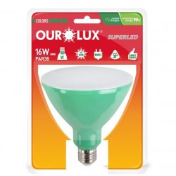 LAMP.PAR 38 LED OUROLUX 16W VERDE PC 1