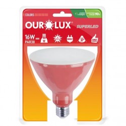 LAMP.PAR 38 LED OUROLUX 16W VERMELHO PC 1